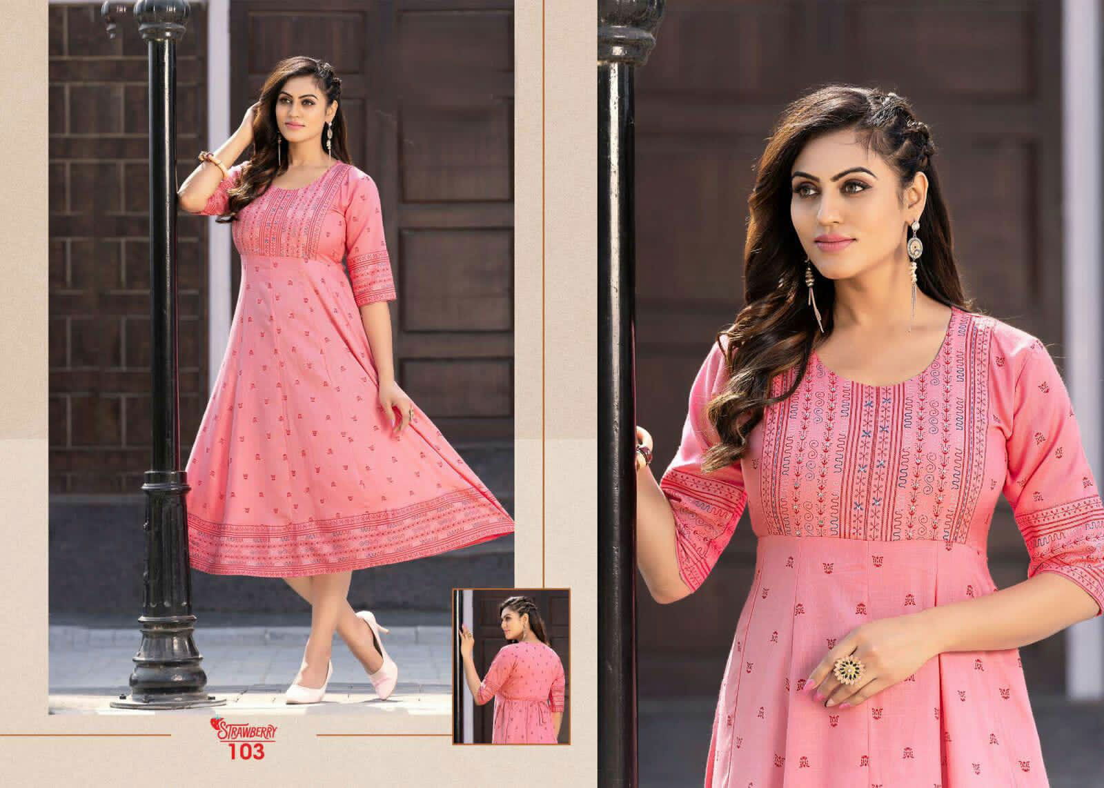 Golden Strawberry 1 Heavy Rayon Designer fancy Wear Designer Kurti Collection